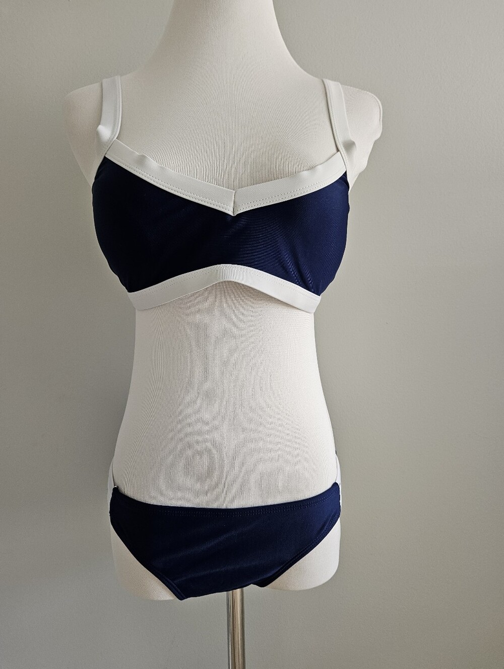 Navy and White Two-Piece Bikini Top & Bottom